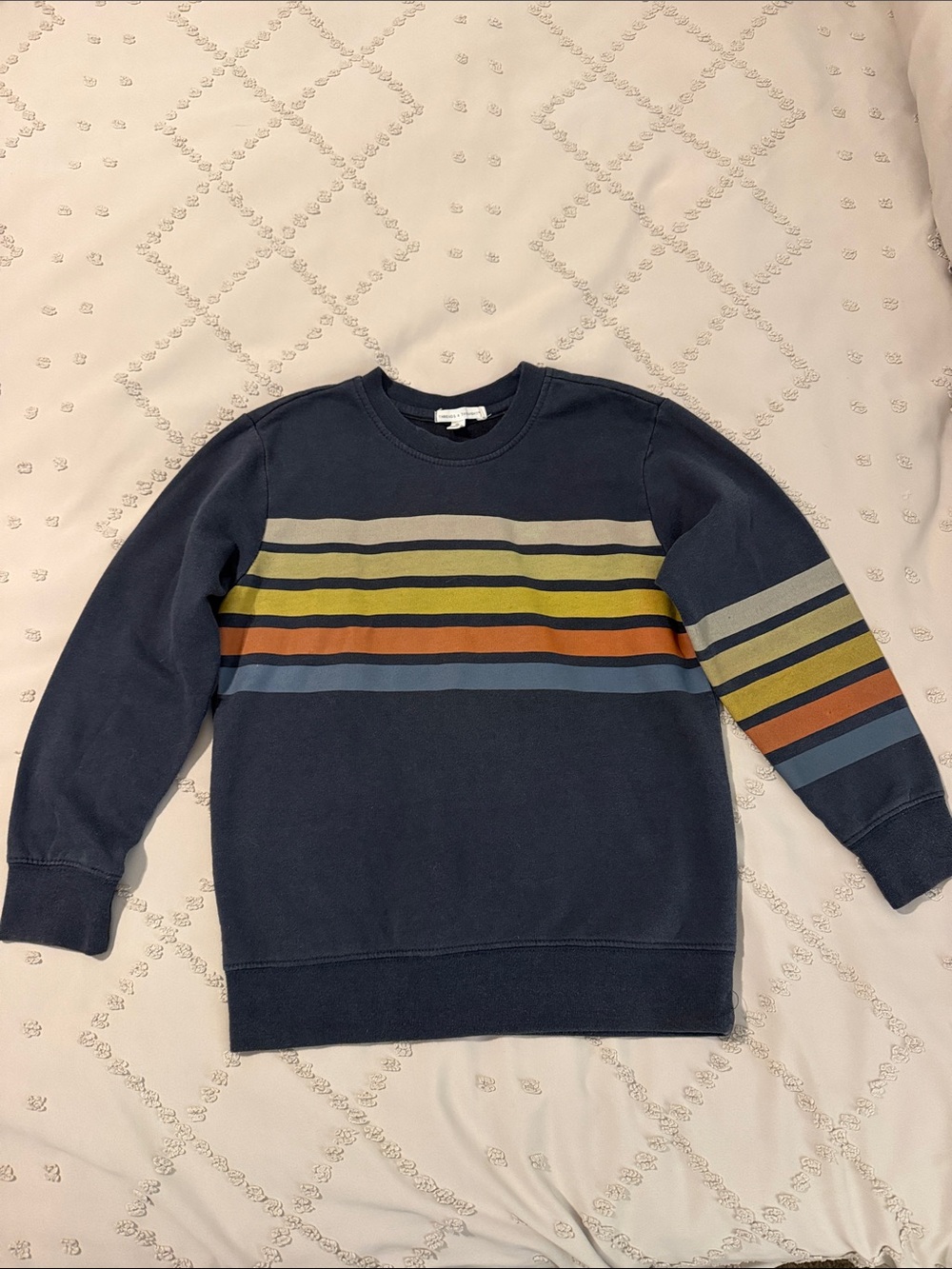 Boy’s Navy Crewneck Sweater with Stripes Size 8